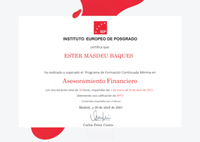 certificat ester assessora financera